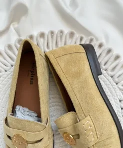 Bananowe żółte mokasyny moneta eko zamsz 37