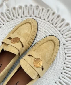 Bananowe żółte mokasyny moneta eko zamsz 37