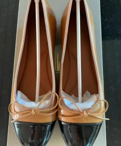 Billi Bi ballerina sko str.37 helt nye ikke brugt brun med sort lak snude