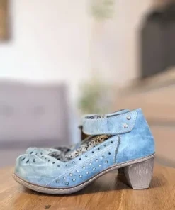 Błękitne ażurowe czółenka Rieker Antistress | Skóra | Rozmiar 36 (22,5 cm)