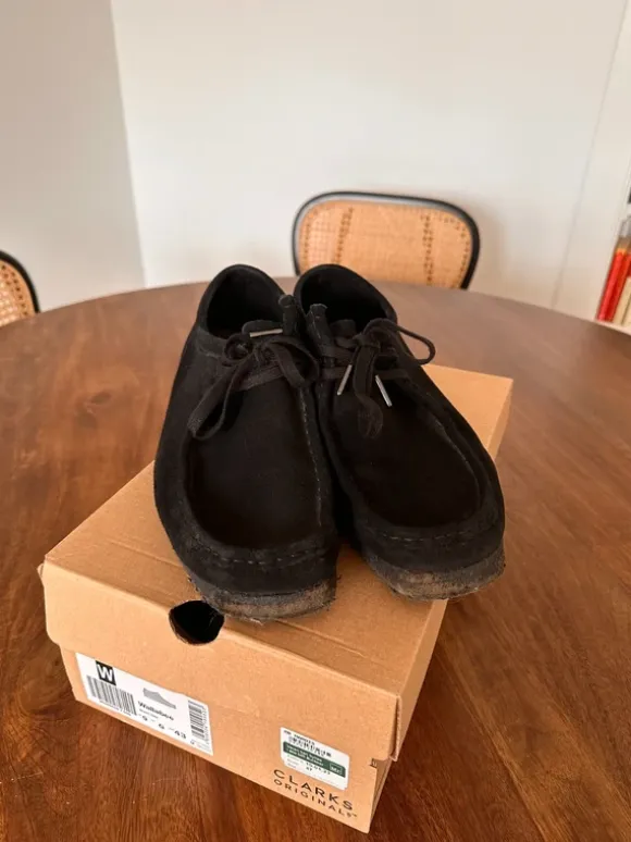 Clarks Originals Wallabee Black Suede Shoes, Size 43