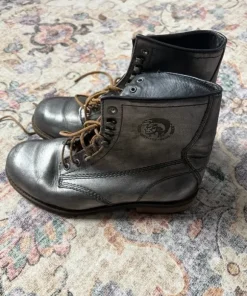 Diesel Metallic Archive Leather Lace-Up Combat Boots