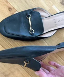 Fede mules Loafers mokkasiner sandaler sort med guld spænde
