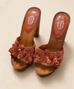 Klapki drewniane ALWAYS r. 36 skórzane kwiaty boho retro