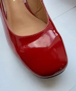 Røde læder pumps / New red Mary Jane shoes high gloss patent leader
