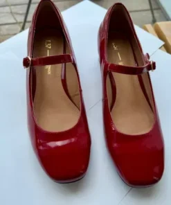 Røde læder pumps / New red Mary Jane shoes high gloss patent leader