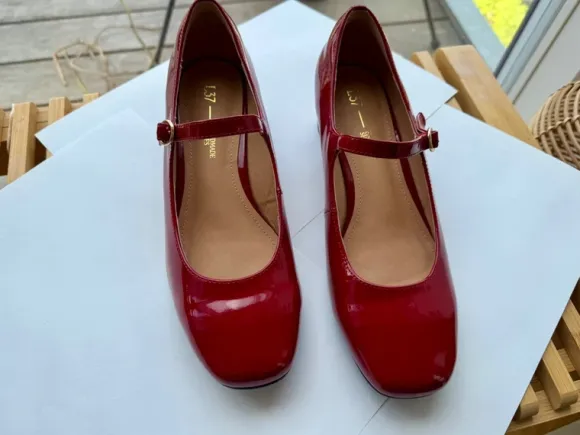 Røde læder pumps / New red Mary Jane shoes high gloss patent leader
