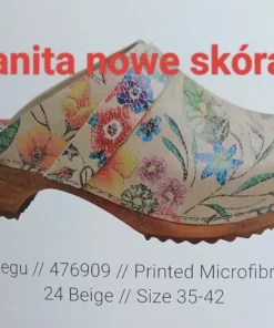 🌺Sanita nowe skórzane piękne zdrowotne trepy drewniaki z paskiem wyjątowy kwiatowy wzór r.37/38