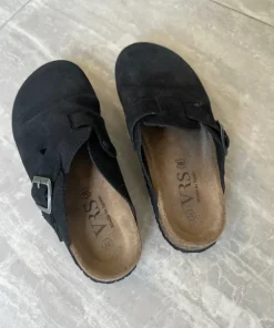 Sorte Slippers i ruskind
