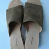 Suede & wood clogs