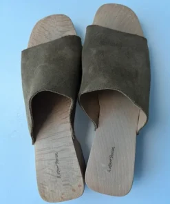 Suede & wood clogs