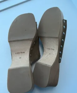 Suede & wood clogs