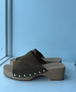 Suede & wood clogs