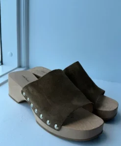 Suede & wood clogs